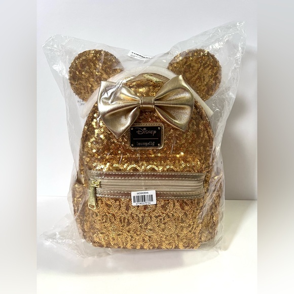 Loungefly X LASR Exclusive Disney Yellow Gold Sequin Minnie Mini Backpack - Picture 2 of 12